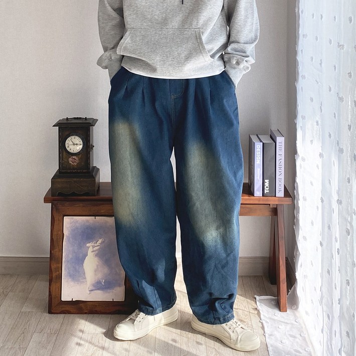 톰어게인 배기핏 벌룬 와이드 밴딩 청바지