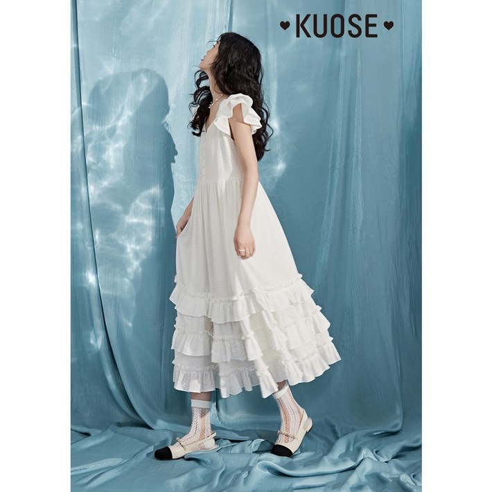 KUOSE 쿠오세원피스 브이넥 드레스 민소매 화이트롱 원피스 KUOSE 쿠오세원피스 브이넥 드레스 민소매 화이트롱 원피스