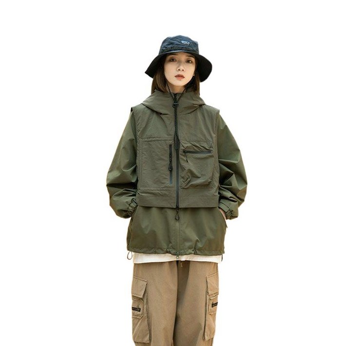 티류으스 남여공용 멀티포켓 후드 조끼집업 아웃도어 자켓 캠핑낚시작업복 기능성 야외웨어 H062417