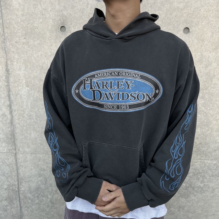 아메리칸 할리데이비슨 빈티지 워싱 프린팅 후드티