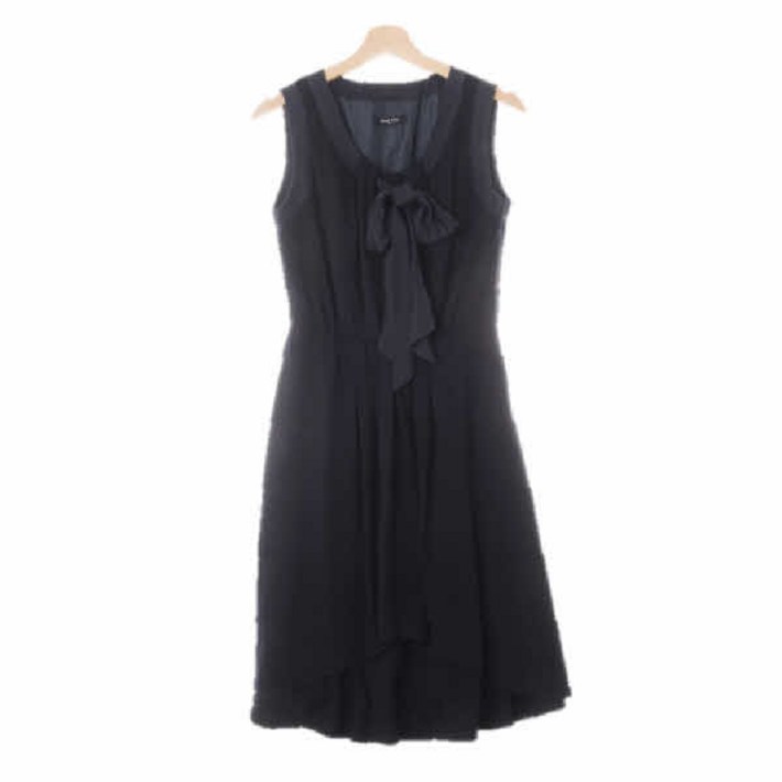 3402 빈폴 블랙 실크배색리본핀턱원피스 95