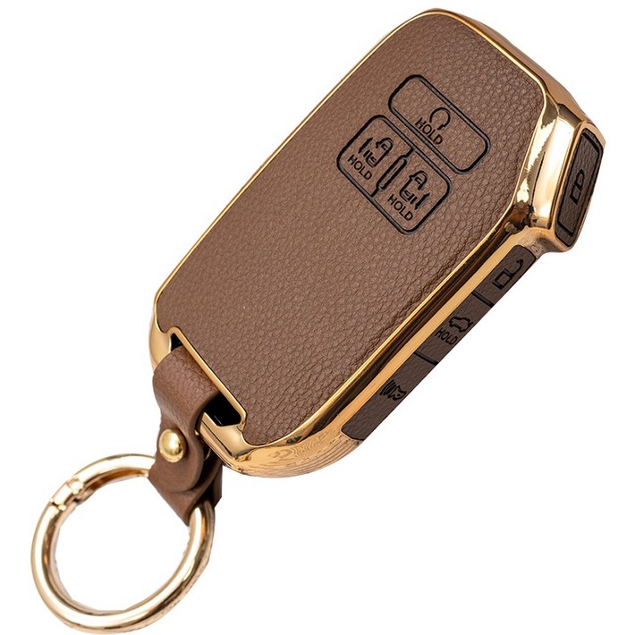 바이어블 기아 스포티지 K5 올뉴 K3 K7 카니발 쏘렌토 EV7 셀토스 호환 스마트키 가죽 TPU 케이스 키링 키홀더, 7버튼 TL43, 진브라운