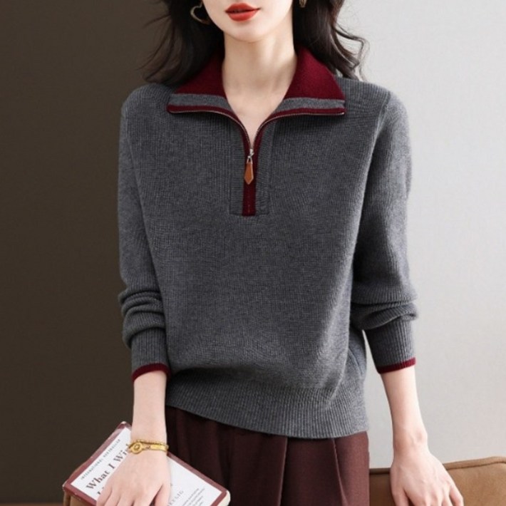비아이와이 여성 봄 가을 겨울 따뜻한 오버핏 반집업 니트 D29