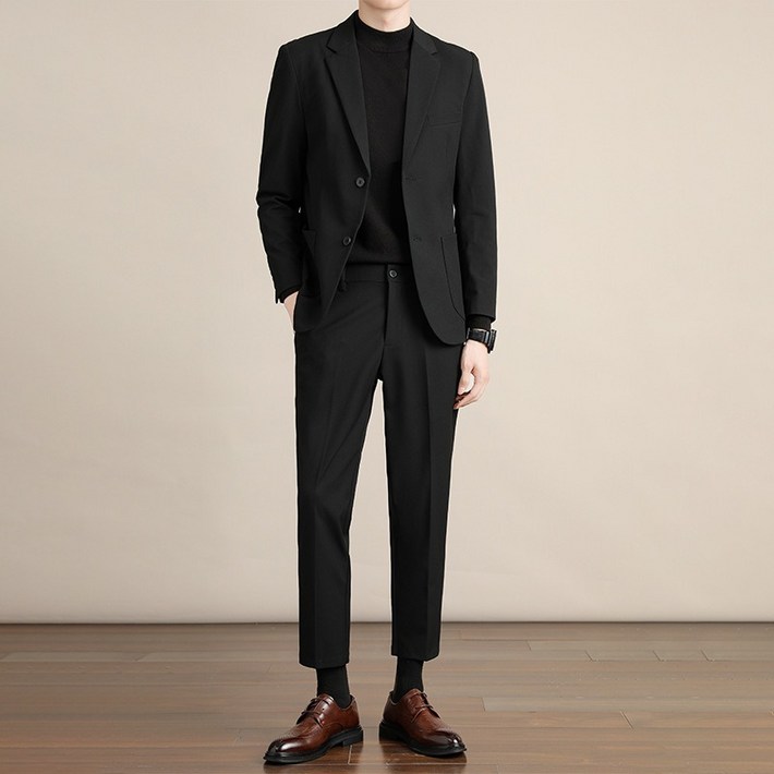 STYLE DR 남성 정장 세트 모직 데일리 자켓  긴바지 세트 슬림핏 면접 결혼식