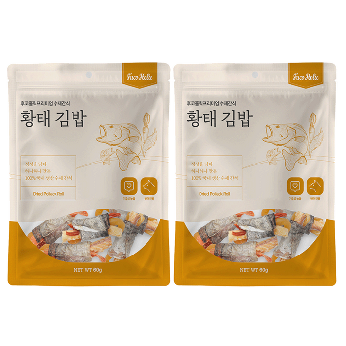 후코홀릭 강아지 황태 김밥, 혼합맛(황태/당근/고구마), 60g, 2개