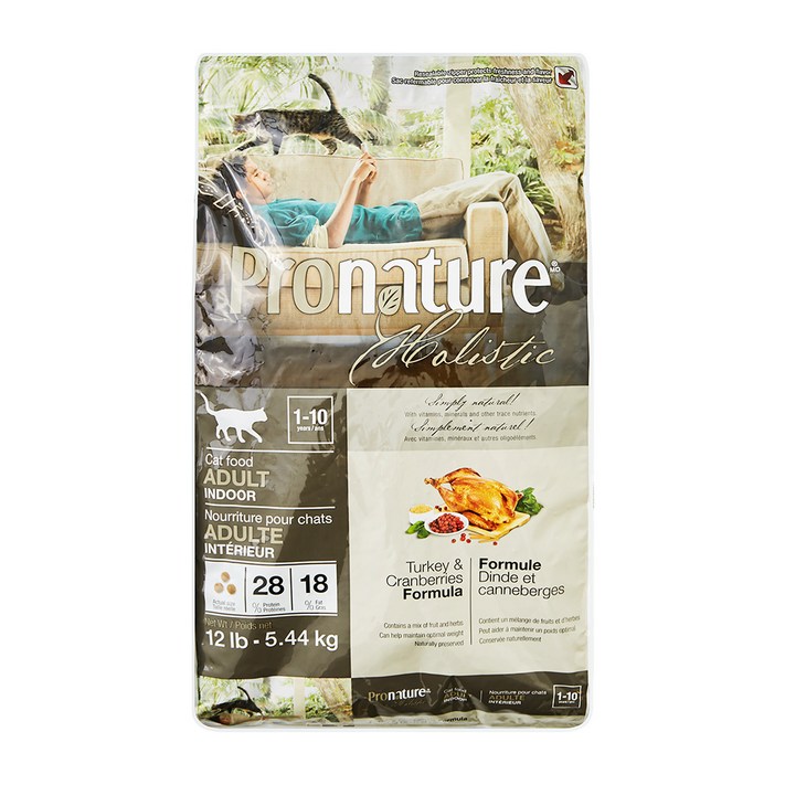 프로내이쳐 어덜트 고양이 홀리스틱 인도어 건식사료, 칠면조, 5.44kg, 1개