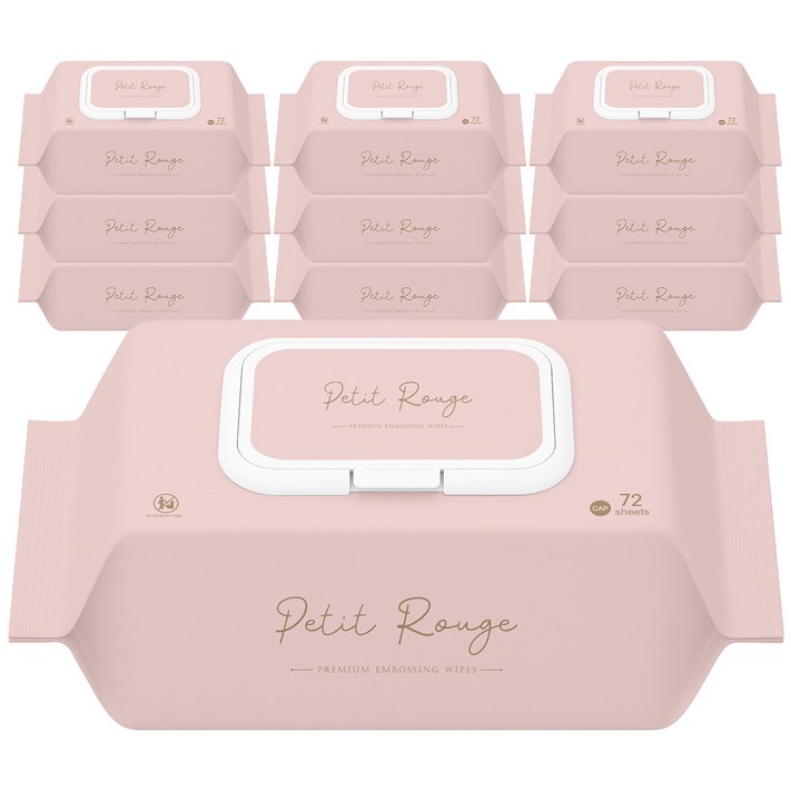 쁘띠루쥬 70평량 엠보싱 물티슈 캡형, 70g, 72매, 10개