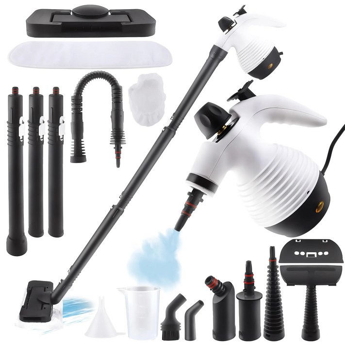 RichMagic독일 다기능 고온 스팀 청소기 고온 살균, 다기능 세척 대걸레가 달린 스팀청소기, 흰색, HEB818C