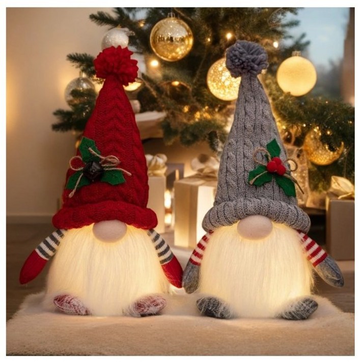 HERIENCE 크리스마스 산타 난쟁이 인형 LED 조명 인테리어 장식품, 그레이, 1개