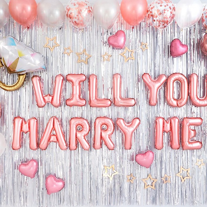 WILL YOU MARRY ME 프로포즈 풍선장식 홈파티세트 심플리 로즈골드 손펌프증정 장식방법동봉 파티용품 파티풍선 프로포즈 이벤트 웨딩 기념일, 1개