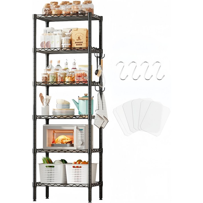 메탈 철제 다용도 수납 선반 모듈 메탈랙 5단 6단MEFUN, 6단 블랙, 1개