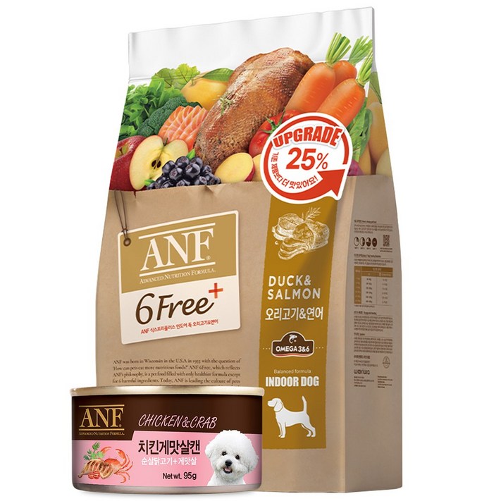 ANF 독 식스프리플러스 오리 연어  캔 치킨게맛살 95g, 1세트, 5.6kg, 연어오리