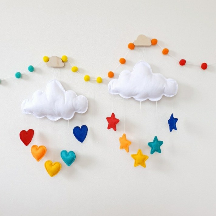 아이방꾸미기 무지개구름모빌 여자 소품, 구름별
