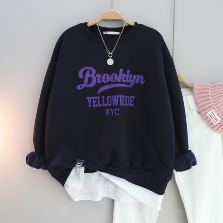 달콩 여성 빅사이즈 기모맨투맨 겨울티 브릴레이어드오버핏맨투맨기모