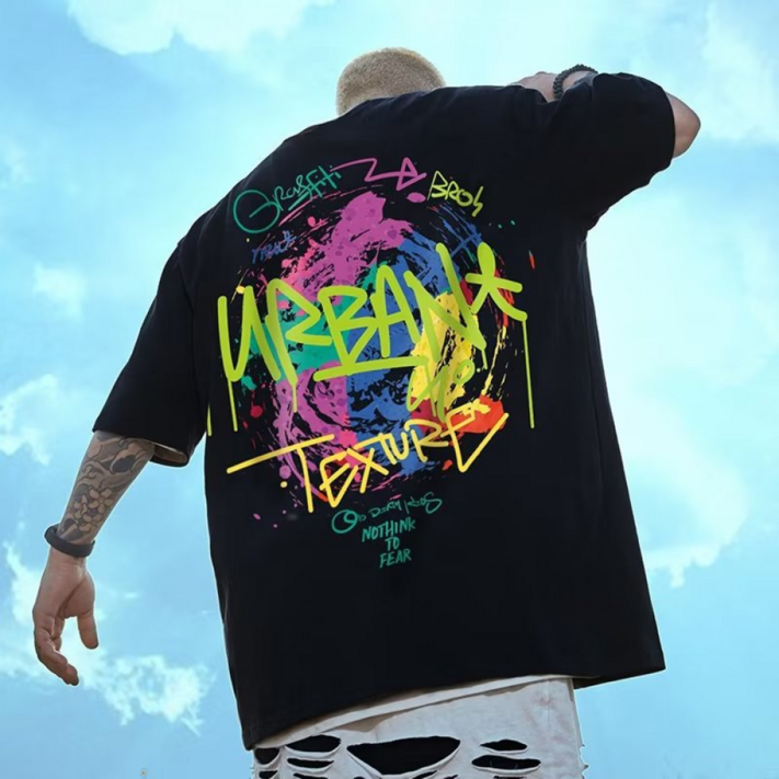 2XL5XL 블루제이 순면 빅사이즈 오버핏 프린팅 반팔티