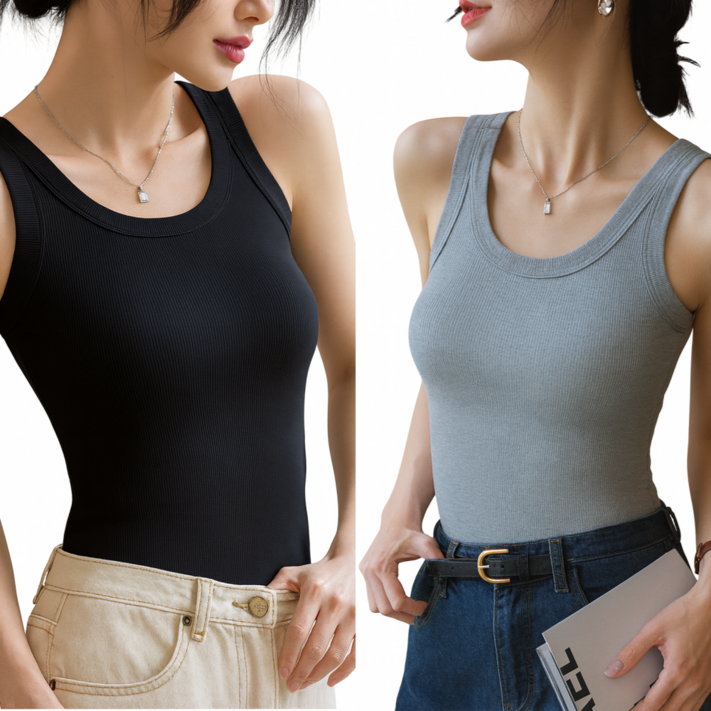 국민나시 핏대장 여성 골지 스판 민소매 나시티 2p