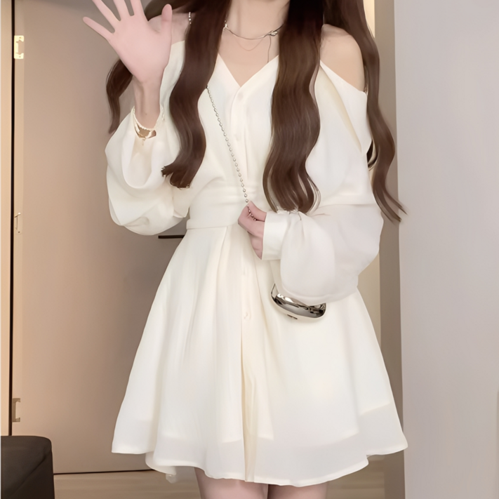 루나모드 오프숄더 디자인 여름용 블라우스  숏팬츠 내장 원피스 세트K0064