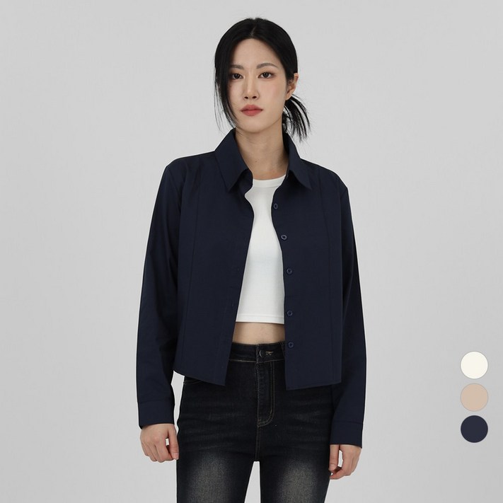 VINIVIDI 여성용 데일리 크롭 셔츠 긴팔