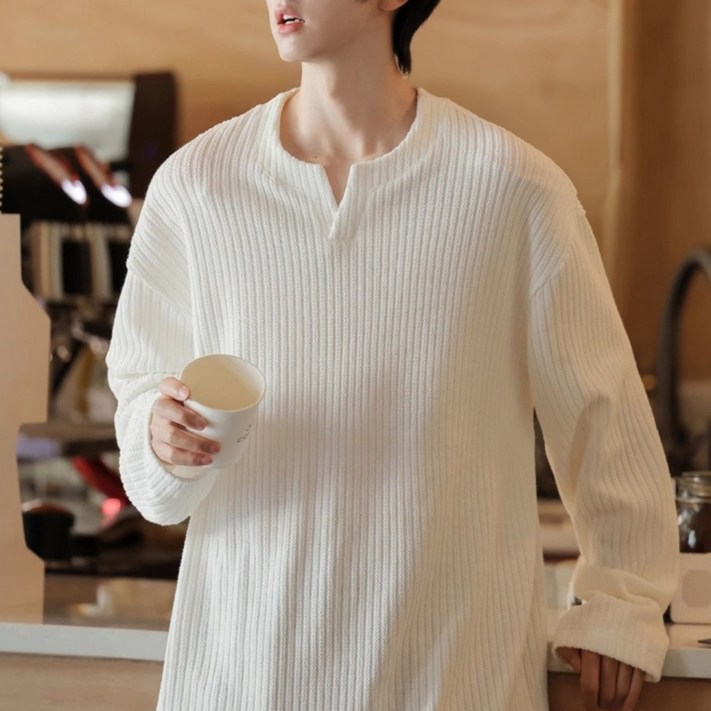 ANYOU 남성 긴팔 티셔츠 루즈 나른 이너 이너