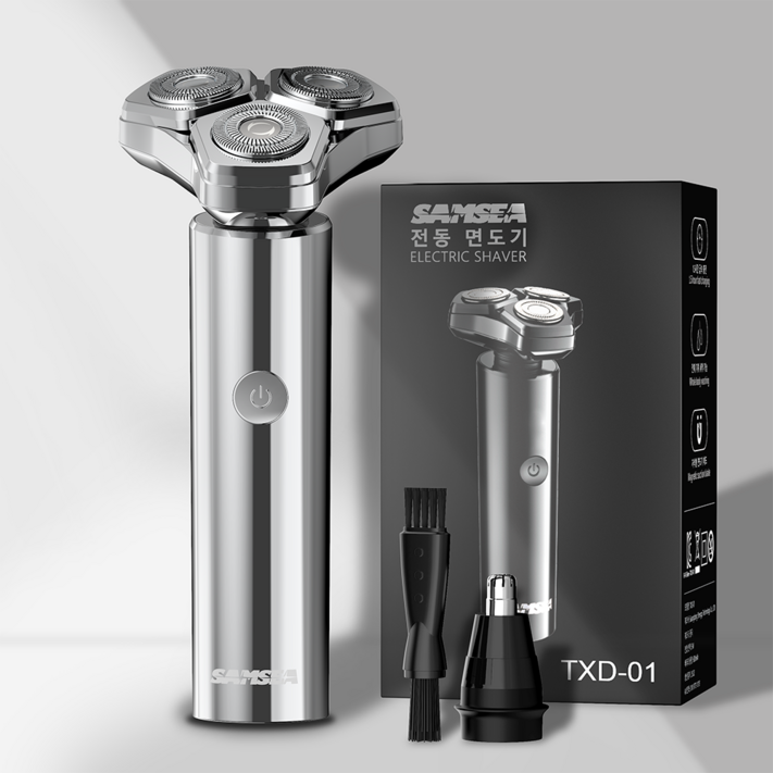 SAMSEA 360도 전기면도기, IPX7 완벽방수 전동면도기,휴대용 2in1 면도기, 실버
