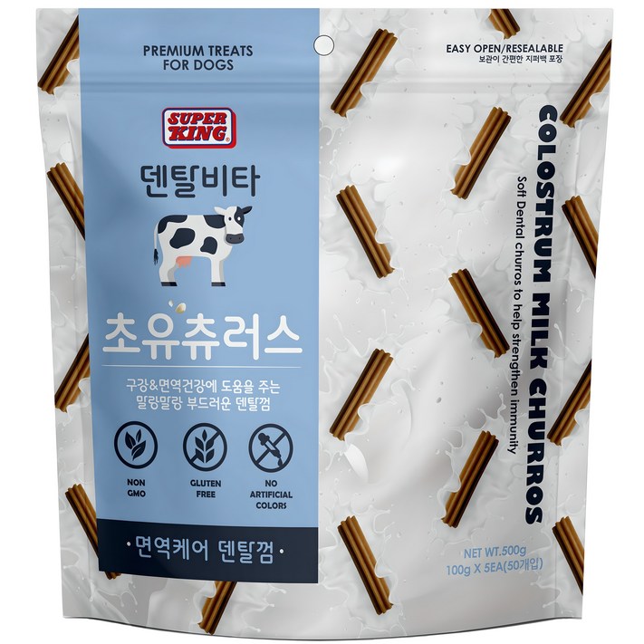 슈퍼킹 강아지 덴탈비타 초유츄러스 덴탈껌 50개입, 면역케어, 500g, 1개 슈퍼킹 강아지 덴탈비타 초유츄러스 덴탈껌 50개입, 면역케어, 500g, 1개