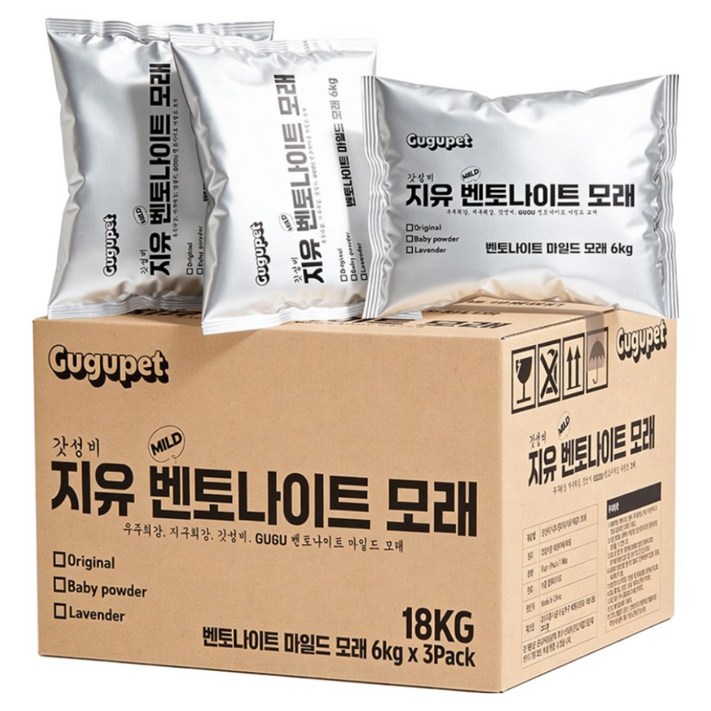 구구펫 마일드 벤토나이트 고양이 모래 18kg 대용량, 라벤더향, 3개, 6kg