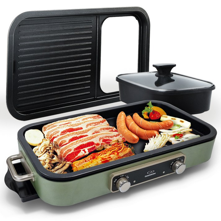 대원가전 와이드 가정용 캠핑용 반반 전골 멀티 그릴, DWMG4827카키