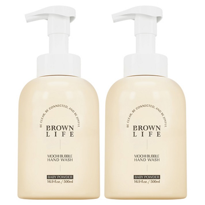 브라운 라이프 대용량 저자극 모찌 버블 핸드워시 베이비파우더향, 500ml, 2개