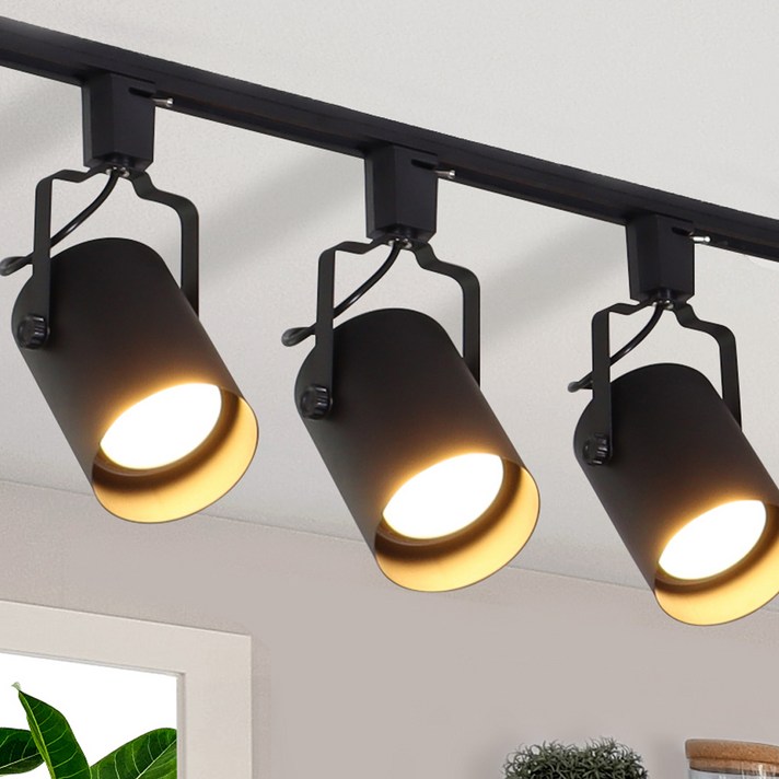 플랜룩스 레일 1m  확산형 LED 전구 15W 3p  레일형 원통조명 3p 세트, 블랙  전구색, 1세트