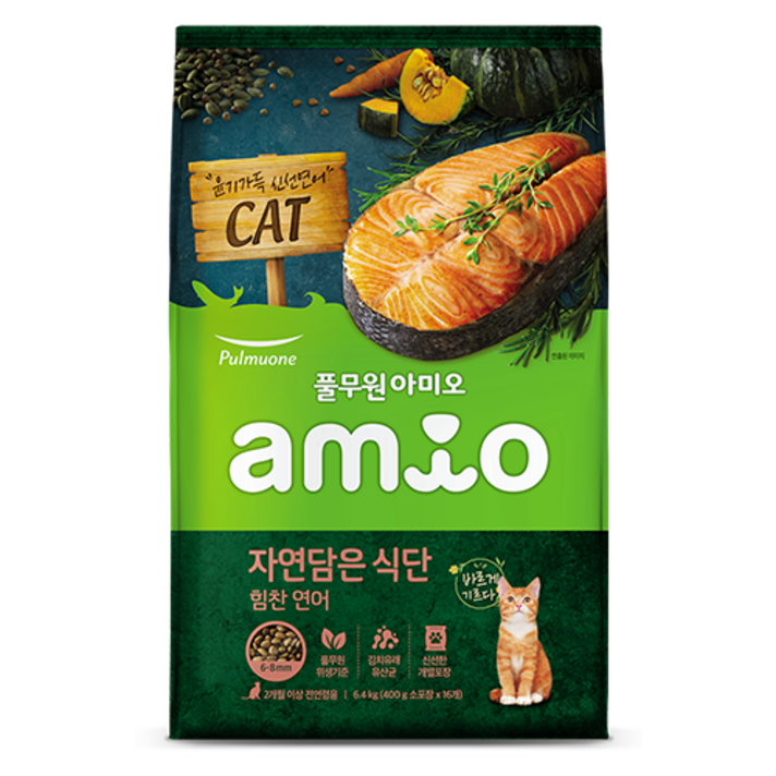 풀무원아미오 2개월 이상 전연령 자연담은 식단 캣 건식사료, 연어, 6.4kg, 1개