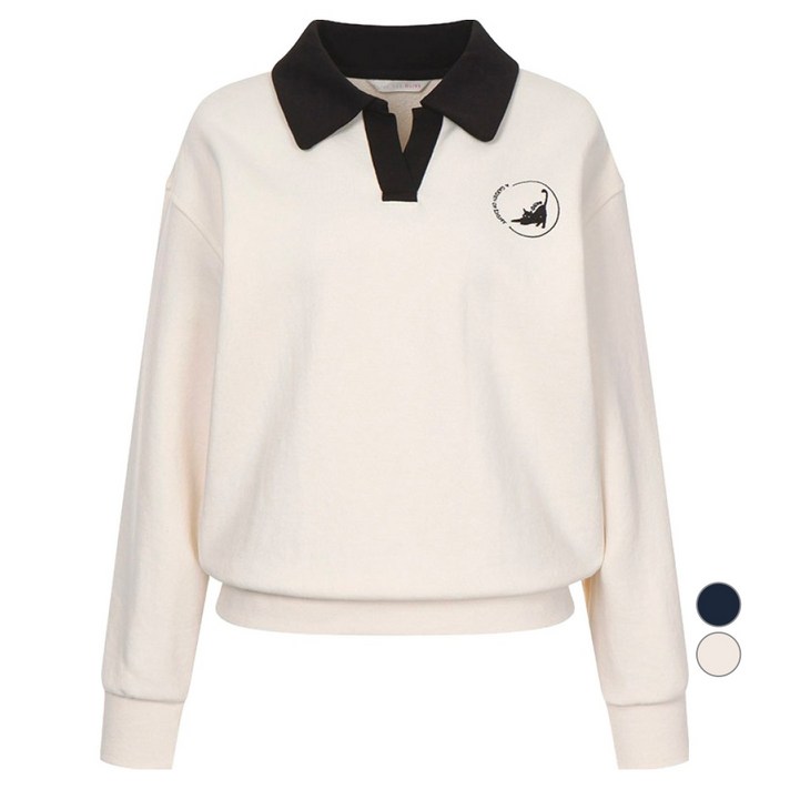 올리브데올리브 여성용 자수 포인트 카라 면 맨투맨