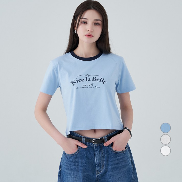 ELLE PARIS 여성용 세미크롭 Belle 반팔 티셔츠