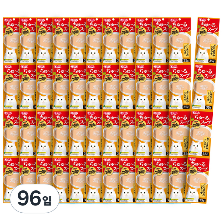 챠오츄르 챠오 이나바 스프 고양이 간식 12개입, 혼합맛닭가슴살치어, 35g, 96개