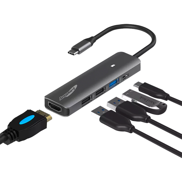 애니포트 5포트 USB 허브 C타입 맥북 삼성 덱스 미러링 멀티포트 APTC51PH, 혼합색상, 1개