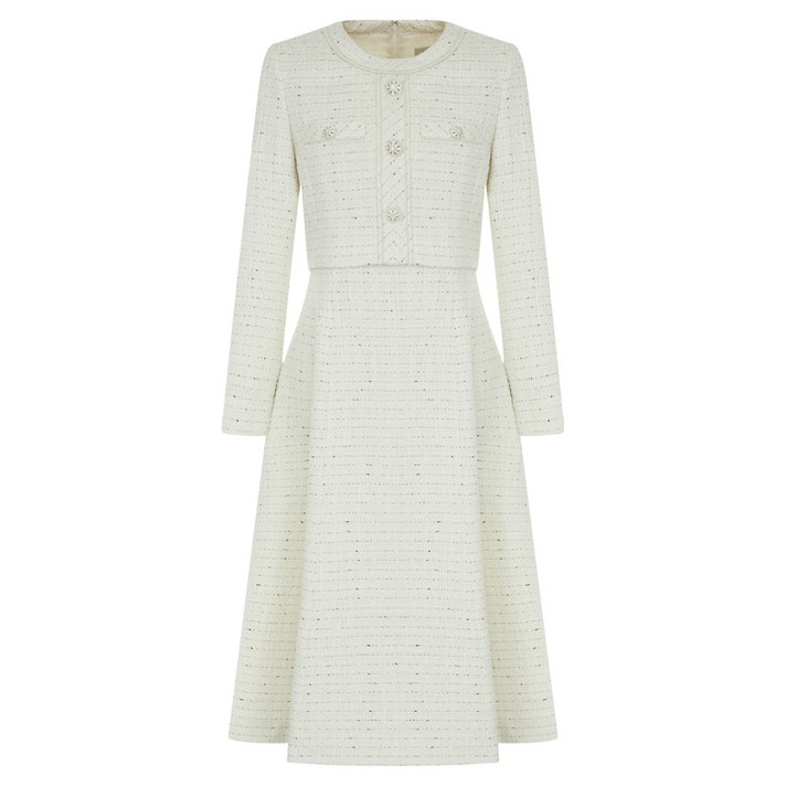 라인어디션 쥬얼 버튼 트위드 롱 원피스