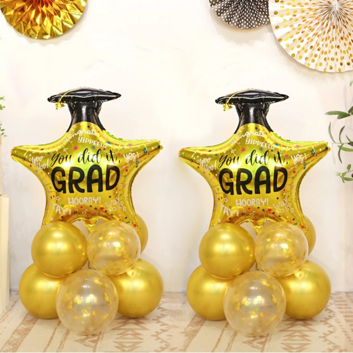 졸업 풍선 기둥 졸업학사모 골드별 DIY 세트
