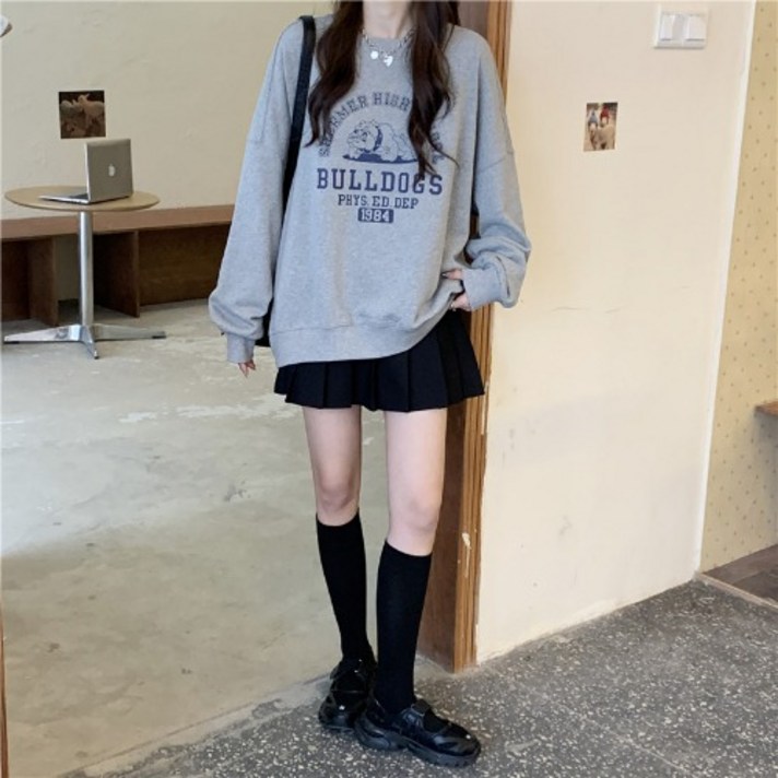 레이디 매직lady magic 봄 가을 여성 얇은 맨투맨 캐주얼 오버핏 라운드넥 티셔츠