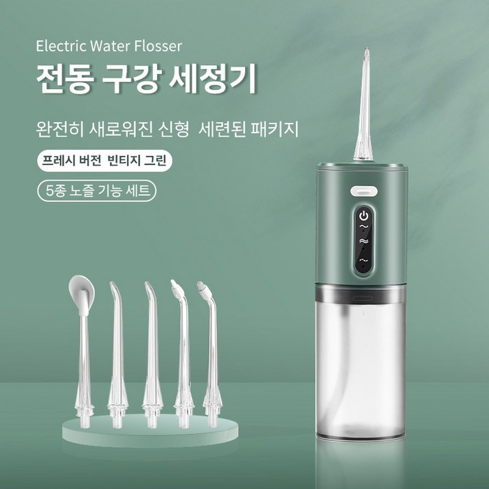 NEXFLOW 휴대용 충전식 구강세정기 치석제거 전동 물치실 방수 스케일링, 초록색 JDXYQG