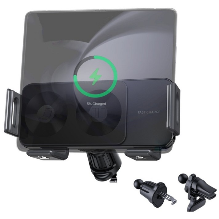 아이시isee Z폴드27호환 차량용 휴대폰 15W 고속 무선 충전 거치대, 블랙, 1개