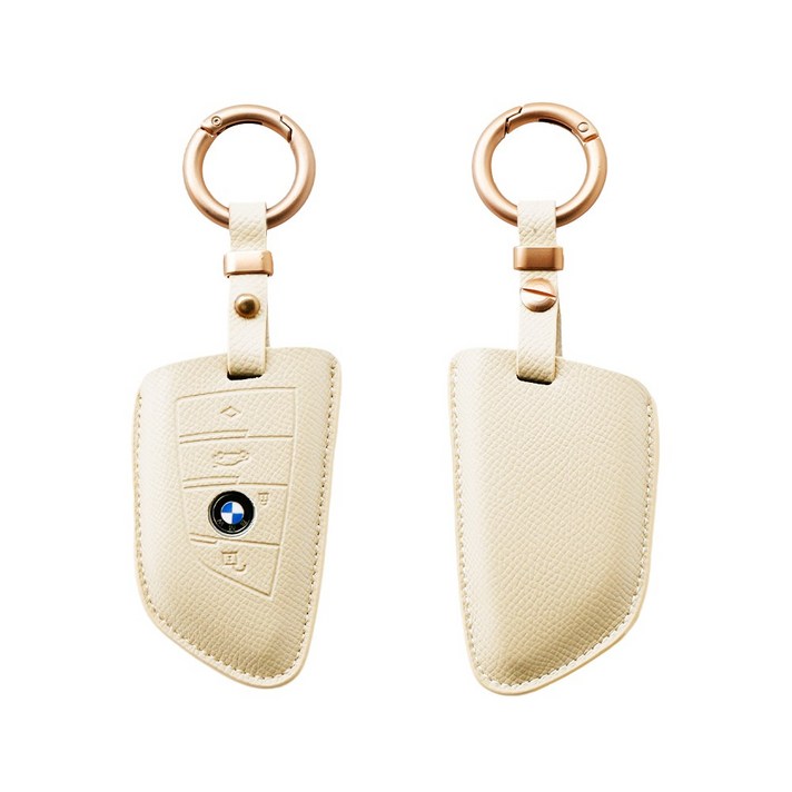 트니르 BMW 호환 스마트 키케이스 신형 천연 소가죽 맞춤 차키링 차키홀더 차량용품, 아이보리