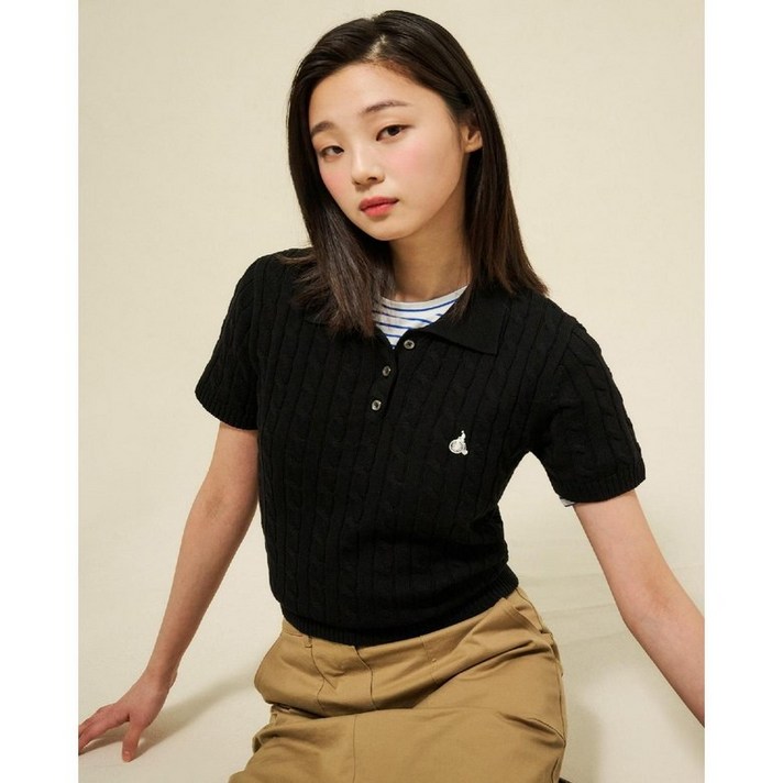 빈폴 레이디스 BEANPOLE LADIES Essential 코튼 케이블 T칼라 반소매 풀오버 블랙 BF5251E025 406368 빈폴 레이디스 BEANPOLE LADIES Essential 코튼 케이블 T칼라 반소매 풀오버 블랙 BF5251E025 406368