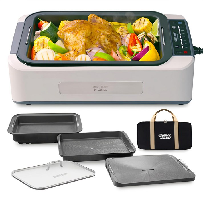 스마트베리 케이 전기그릴 본체 화이트  전용팬 3종  뚜껑  전원선  가방, SBGK01