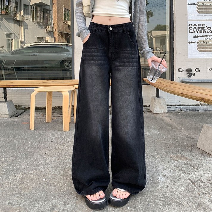 대박난박양 블랙 워싱 와이드 데님팬츠세일