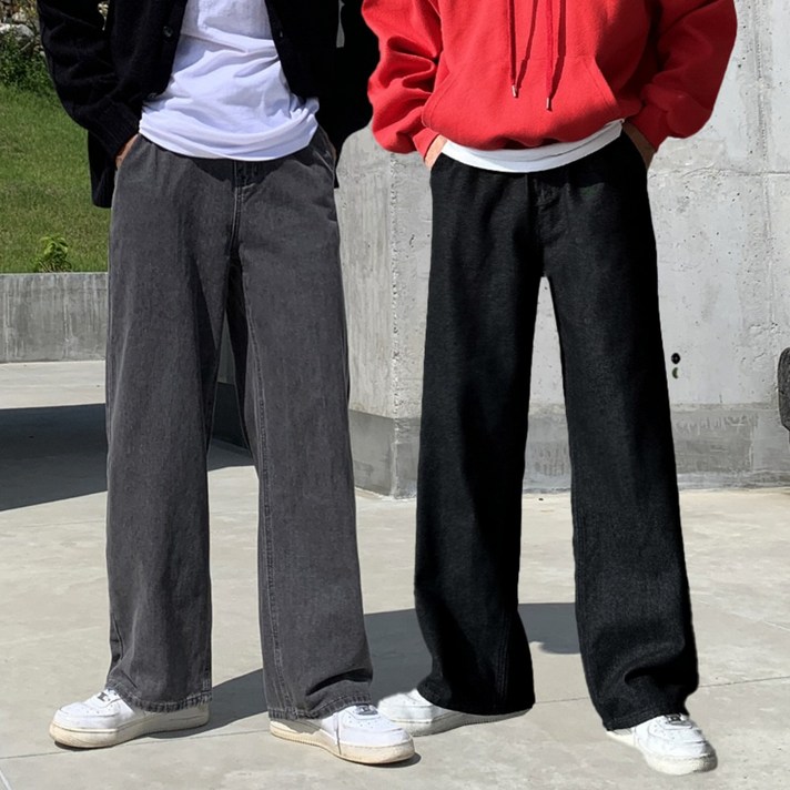 남자 남성 데일리 사계절 베이직 오비 뒷밴딩 세미와이드 데님 팬츠 청바지