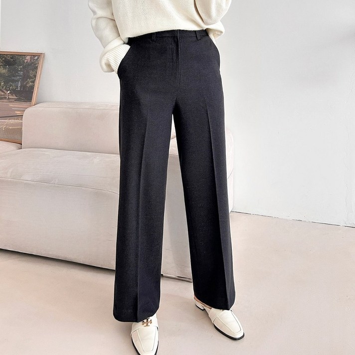 디아웃핏 여성 울 기모 밴딩 슬랙스 스판 바지 팬츠 일자 세미 와이드 부츠컷