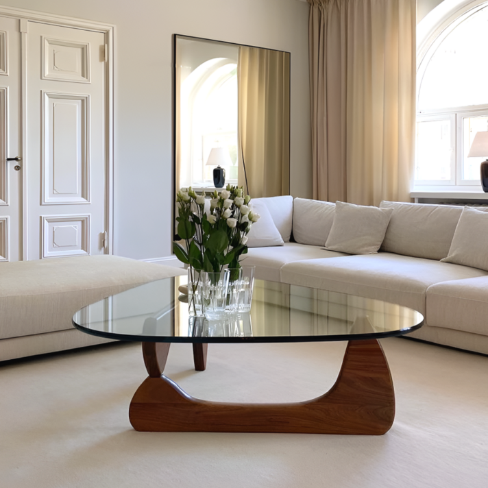 국내 당일 발송  센소 유리 소파 테이블 거실 유아인 테이블 커피 테이블 이사무노구치 원목우드 테이블, 브라운 월넛