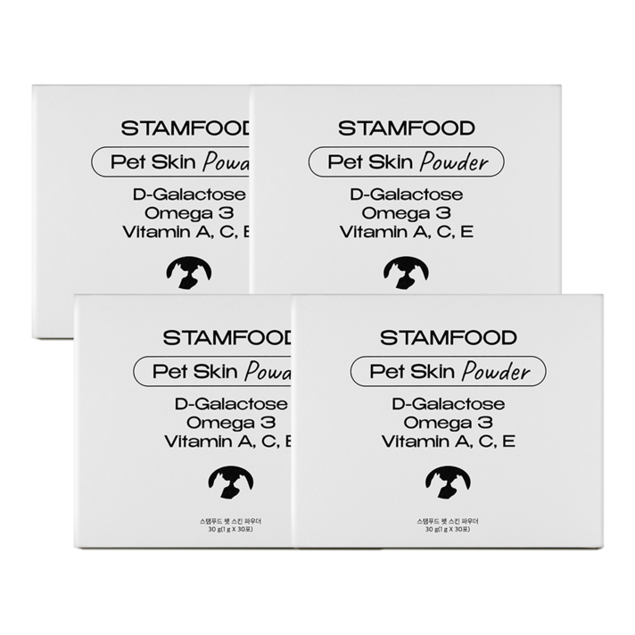 스탬푸드 펫 스킨 파우더 강아지 피부영양제 곰팡이성 피부염 아토피 고양이 피부병 종합영양제, 30회분, 피부피모알러지, 4개