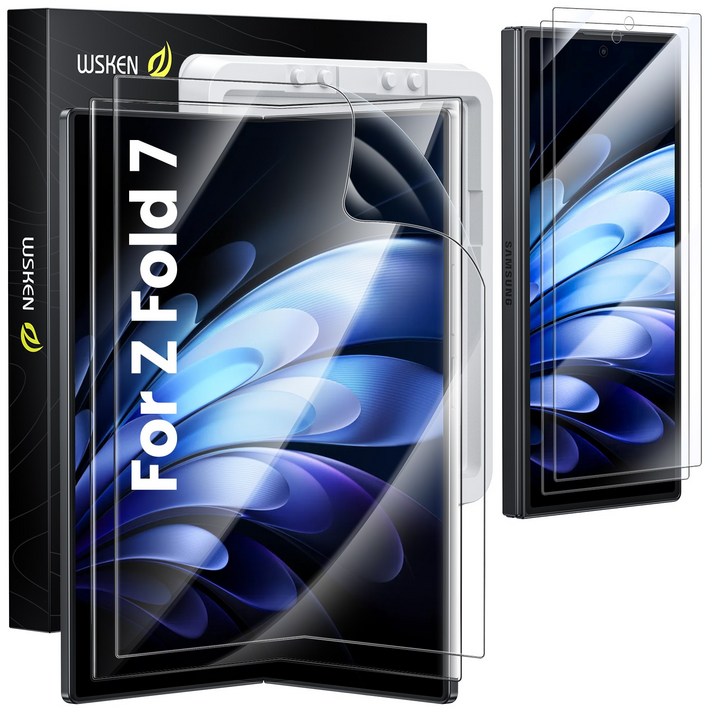 WSKEN 갤럭시 Z 폴드7 자가복원 TPU 고선명 내부 액정보호필름2p 전면9H 보안 강화유리필름2p 간편 접착 트레이 공구 세트, 2개