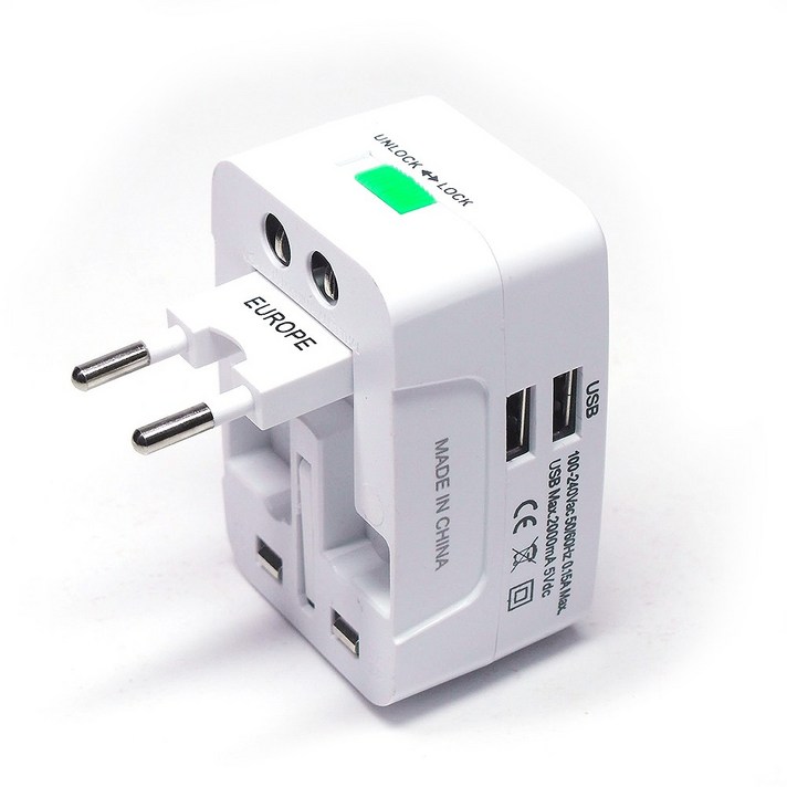 전세계 여행용 어댑터 USB 2포트 해외여행 멀티 플러그 콘센트 아답터, 1개 전세계 여행용 어댑터 USB 2포트 해외여행 멀티 플러그 콘센트 아답터, 1개