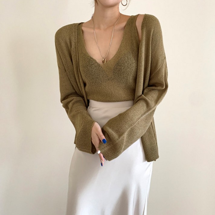 라라홀리 코지 브이넥 루즈 니트 나시 가디건 세트